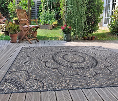 Rugshop Medallion Easy Cleaning for Patio Rugs,Deck Rugs,Balcony Rugs Indoor/Outdoor Area Rug 5' x 7' Blue