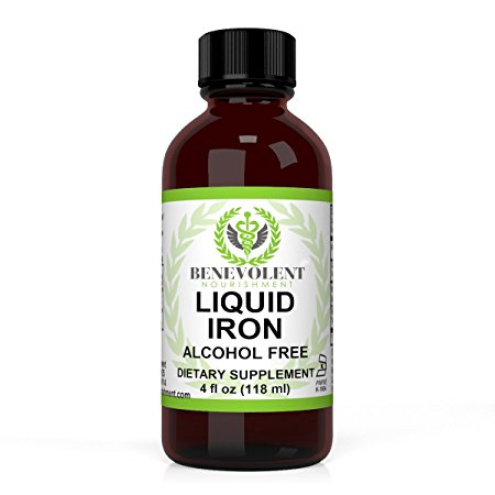 Iron ( Ferrous Bisglycinate Chelate )+ Wild Harvested Yellow Dock Root -Support Absorbtion. Potent & Effective Liquid Dietary Supplement for Entire Family 100% Alcohol & Gluten Free - Large 4oz Bottle