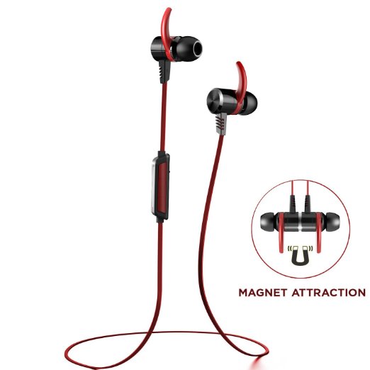 Wireless Headphones for Running, Bluetooth Earbuds Runner Headset Sport Earphones ,Magnet Attraction Wireless Stereo Earphones Noise Cancelling Sweatproof Sport Headset with Mic(Red)