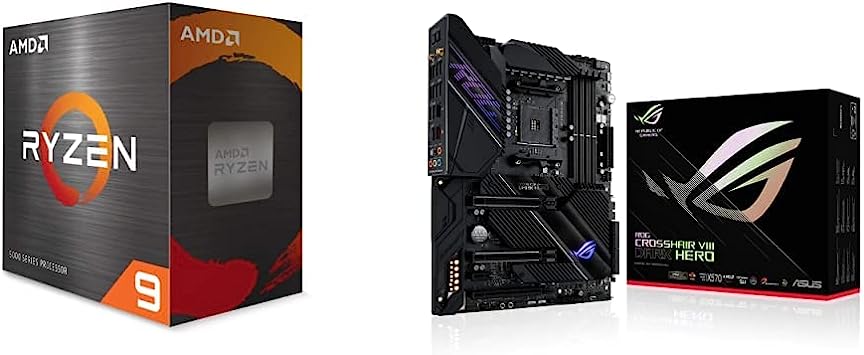 AMD Ryzen 9 5900X 12-core, 24-Thread Unlocked Desktop Processor ASUS ROG Crosshair VIII Dark Hero AMD AM4 X570S Zen 3 Ryzen 5000 & 3rd Gen Ryzen ATX Gaming Motherboard(PCIe 4.0, 14 2 Ti Power Stages,