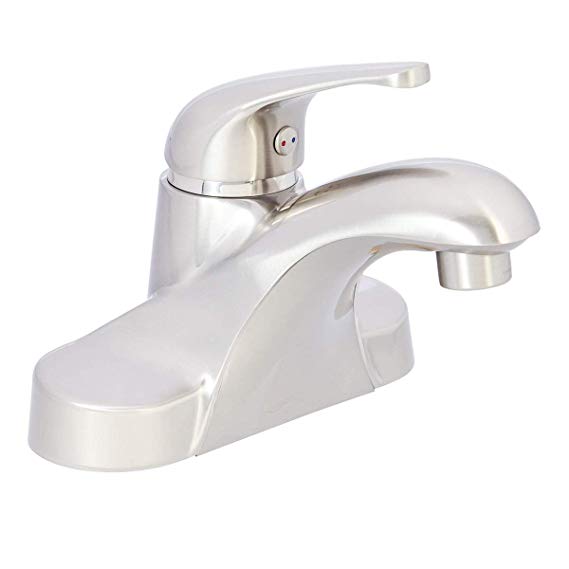 AmazonBasics Classic Single-Handled Bathrom Basin Faucet, 4 Inch, Satin Nickel