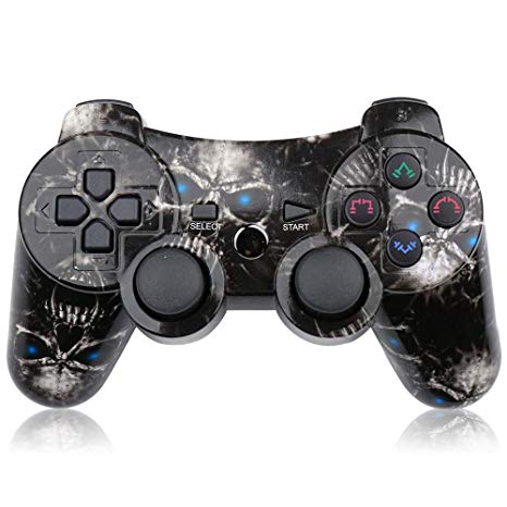 CHENGDAO PS3 Controller Wireless Double Shock Gamepad for Playstation 3 Remotes, Sixaxis Wireless PS3 Controller with Charging Cable - Skull