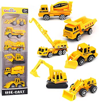 Alloy Engineering Truck Mini Pocket Size Construction Models Play Vehicles Toy Party Favors Cake Decorations Topper Birthday Gift for Kids ,6Pcs Set
