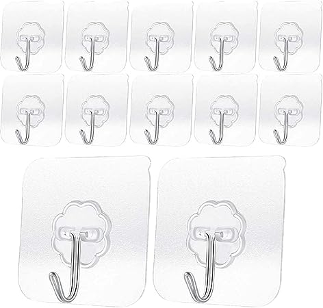 SZYIKUER Heavy Duty Adhesive Hooks 33 lb(Max) 15KG,Waterproof and Oilproof Reusable Seamless Hooks Heavy Duty Wall Hook for Kitchen Bathroom Office (Transparent Small 8 pcs)