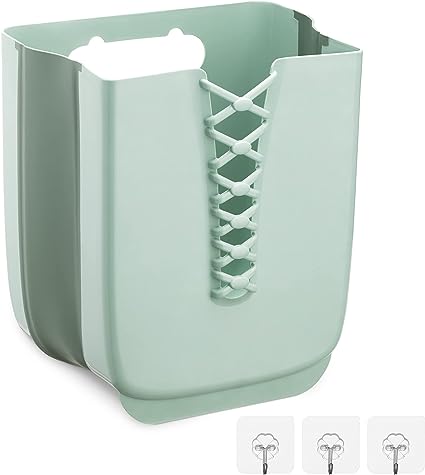 Navaris Collapsible Plastic Laundry Basket - Hanging Hamper for Bathroom, Small Spaces - Wall Mounted Storage Large 30L (7.9 Gallon) Capacity - Green