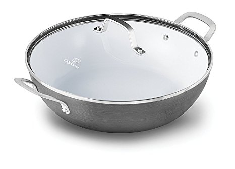 Calphalon Classic Ceramic Nonstick All-Purpose Pan Set with Cover, 12", Grey/White