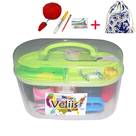 Sewing Kit Bundle with Best Scissors, Thimble, Thread, Needles, Tape Measure, Carrying Case and Accessories