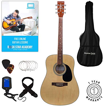 Stretton Payne Dreadnought Full Sized Steel String Acoustic Guitar PACKAGE D1 Natural
