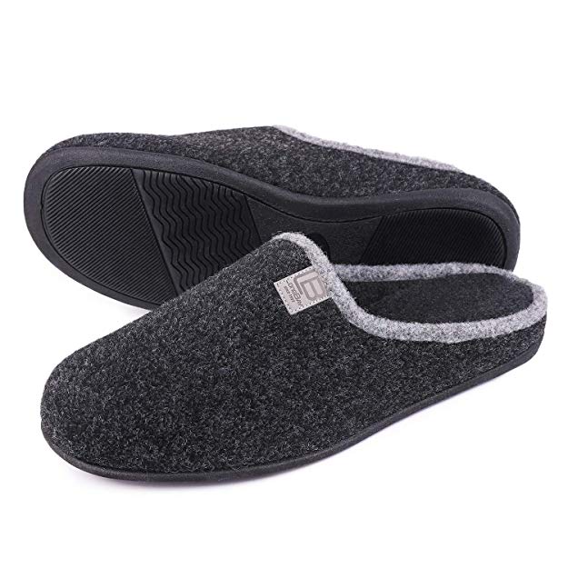 LongBay Men's Woolen Memory Foam Slippers Slip On Scuff House Shoes Closed Toe Slide Breathable Loafer