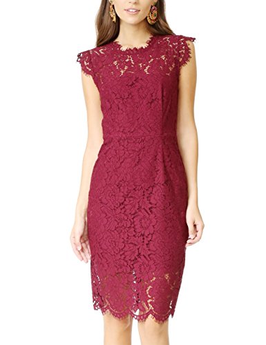 Women's Sleeveless Lace Floral Elegant Cocktail Dress Crew Neck Knee Length for Party