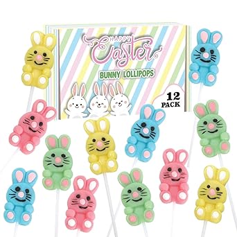 Bunny Lollipops - Easter Candy - 12 Individually Wrapped Suckers - Easter Basket Stuffers - Candy Dish - Egg Hunt