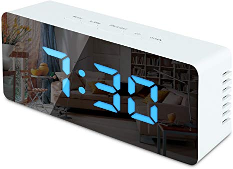 SANLINKEE Digital Alarm Clock, Alarm Clocks LED with Large Display Mirror Digital Clock for Bedroom Office USB/Battery Powered