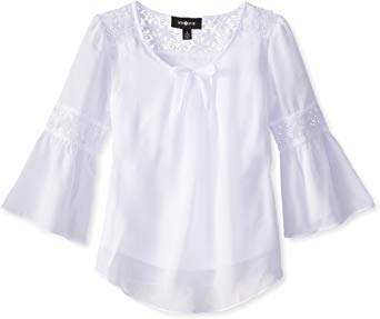 Amy Byer Girls' Big Bell Sleeve Top with Lace Inset