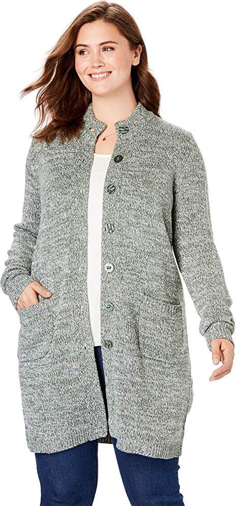 Woman Within Women's Plus Size Marled Sweater Jacket