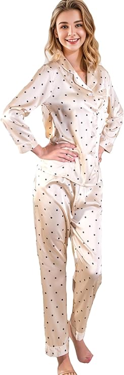 Marigulene Womens Silk Satin Pajamas Set - 2 Piece breastfeeding pajamas Soft Sleepwear Loungewear Button-Down Pj Sets