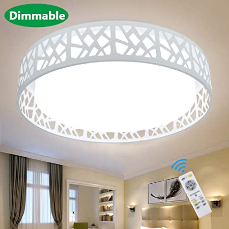 DLLT Modern Ceiling Light with Remote 35W, Dimmable Flush Mount Led Ceiling Light, Round Lighting Fixture for Bedroom, Kitchen, Dining Room, Bathroom, Hallway, Office, Foyer(3 color temperatures) White