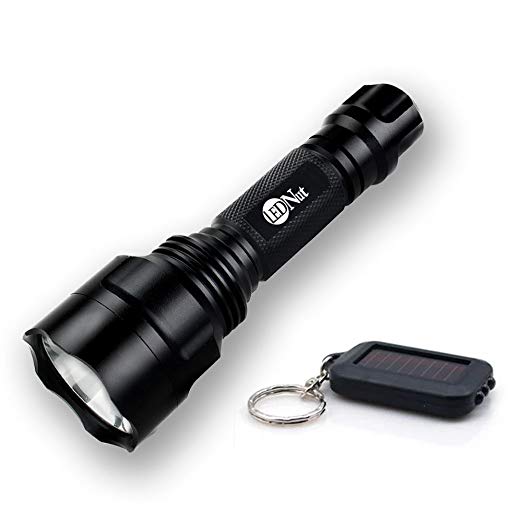 LEDNut Rechargeable C8 Flashlight, CREE XM-L T6 LED 1000 Lumen Flashlight Torch for Riding, Camping, Hiking, Hunting & Indoor Activities With a Solar Key-chain