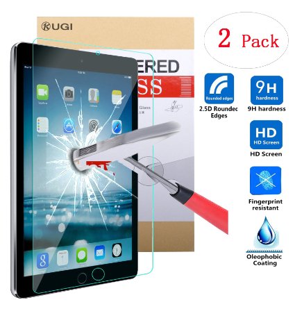 ipad pro 9.7 Screen protector, KuGi ® ipad pro 9.7 - (2 pack) High Quality 9H Hardness HD clear Tempered Glass Screen Protector for apple ipad pro 9.7 / Air 2 /Air tablet. ( 2 pcs )