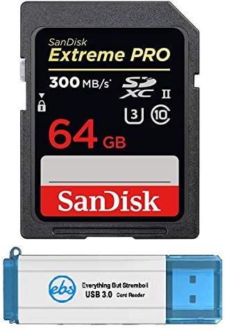 SanDisk 64GB SDXC SD Extreme Pro Memory Card UHS-II Works with Fujifilm X-T3, X-T2, X-T1 Mirrorless Camera 300MB/s 4K V30 (SDSDXPK-064G-ANCIN) Plus 1 Everything But Stromboli 3.0 SD/Micro Card Reader