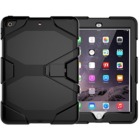 MoCoin New iPad 9.7 Inch 2017 Case, Heavy Duty Shockproof Rugged Kickstand Armor Full Body Protective Cover with Screen Protector for Apple iPad 9.7"2017 Release Tablet (Black)