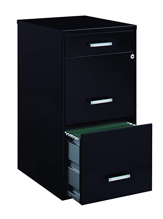 Office Dimensions 18" Deep 3 Drawer Metal Organizer File Cabinet with Oval Handles, Black (21617)