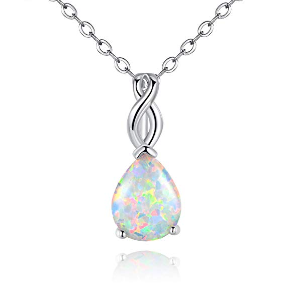 VOLUKA Opal Necklace for Women Gemstone Birthstone Pendant Necklaces Jewelry Gifts for Girls