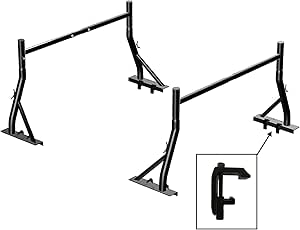 TMS Non-Drilling 850 LB Low Profile Extendable Steel Pickup Truck Sport Bar Ladder Rack Lumber Utility Two Bar Set with Mounting Clamps(Patent Pending) (24'')