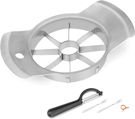 Apple Slicer 8 Super Sharp Stainless Steel Blades Apple Slicer, Corer and Divider, 1 Super Sharp Peeler, 2 Stainless Steel Fruit Forks and 1 Orange Citrus Peeler Tool