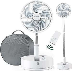 Marchpower Portable Pedestal Fan with Remote 10" Collapsible Fan Osciallating Foldable Floor Fan with Timer, Cordless Foldaway 5-Speed Telescopic Table Fan for Home Trave Picnic Camping