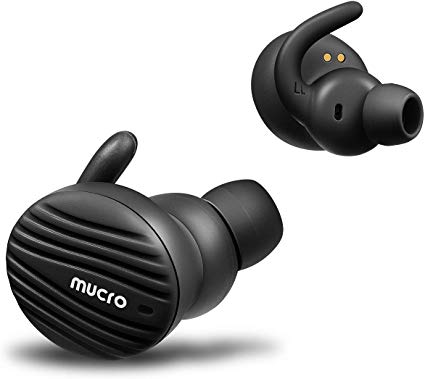 True Wireless Bluetooth Earbuds, MUCRO Extra Comfortable Noise Cancelling Sports Headphones with Ear Hooks, Touch Control Bluetooth 5.0 TWS Earphones Black (Built-in Mic, Stereo Calls)