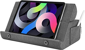 MoKo Tablet Pillow Holder, Foldable Soft Pillow Tablet Stand Up to 12.9", Sofa Throw Pillow for Xmas Gift, Fits iPad 9 2021,iPad Mini 6,iPad 10th,iPad Pro 12.9/11 2022,Tab S7, Dark Gray