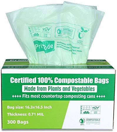 Compostable Bags By Primode | Premium Food Waste Bags, 100% Certified Compost Bags Small Kitchen 2.6 Gallon trash bags, Extra Thick 0.71 (300)