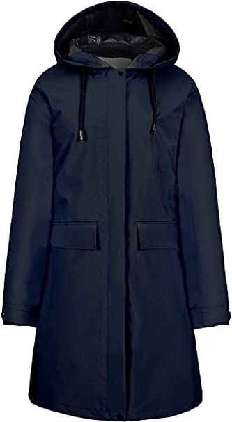 Wantdo Ladies Waterproof Rain Jacket Hooded Trench Coat Windbreaker Navy Blue XL