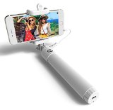 PerfectDay Wired Selfie Stick Foldable QuickSnap Pro Self-portrait Monopod Extendable with built-in Remote Shutter and Adjustable Phone Holder for Smartphones - White