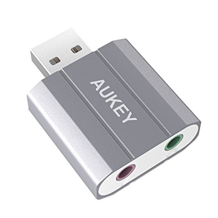 AUKEY External Sound Card USB to 3.5mm Audio Jack Aluminum Alloy Stereo Sound Adapter for Windows / Mac / Linux and Extra Audio Source with Microphone ( Dark-Grey )