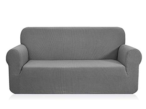 CHUN YI 1-Piece Jacquard High Stretch Loveseat Cover, Polyester and Spandex 2 Seater Cushion Sofa Slipcover Coat, Furniture Protector for Couch and Sofa (Loveseat,Light Gray)