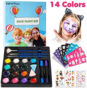 Face Paint Kit for Kids,Halloween Makeup Kit,Paint Independently Portable with 14 Colors,Face Paints Safe for Sensitive Skin,Professional Quality Face & Body Paint