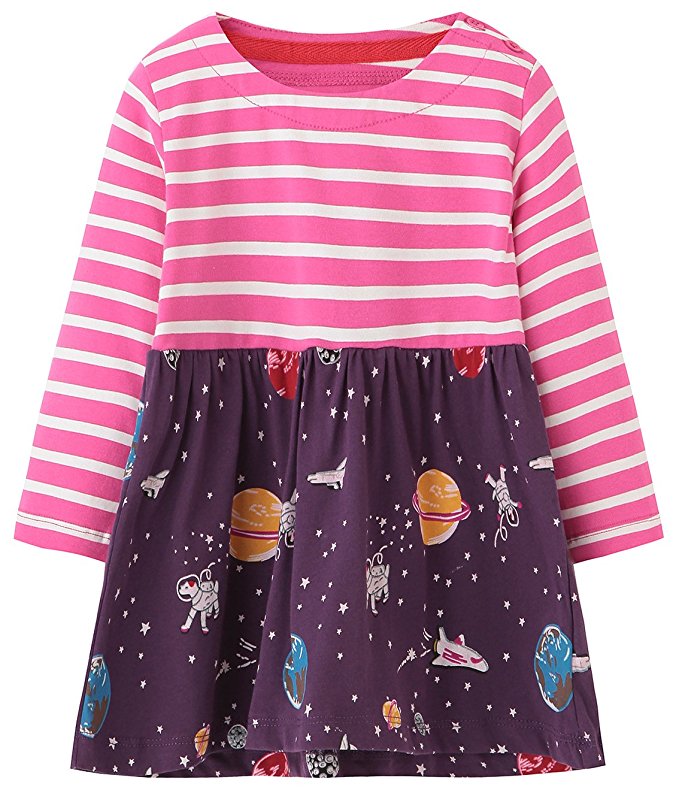 Girls Cotton Longsleeve Casual Dresses Print Cartoon by Fiream