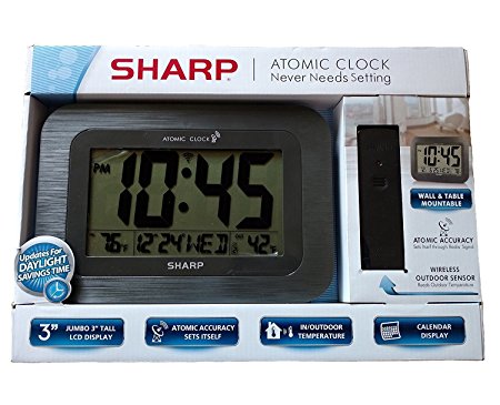 Sharp Digital Atomic Wall Clock - Gray