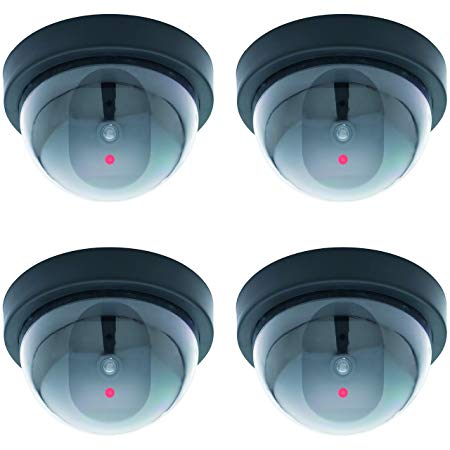 (4 Piece) Fake Dummy Security CCTV Dome Camera with Flashing Motion Sensitive Red LED Light for Indoor and Outdoor Use