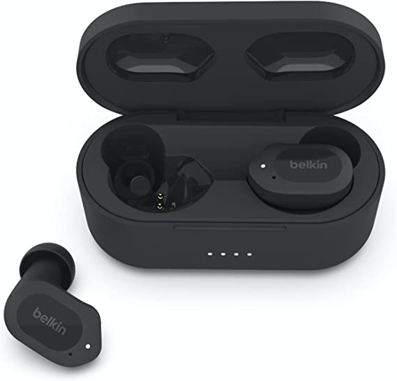 Belkin Wireless Earbuds, SoundForm Play True Wireless Earphones with USB C Quick Charge, IPX5 Sweat and Water Resistant, 38 Hour Play Time for iPhone, Galaxy, Pixel and More - Black