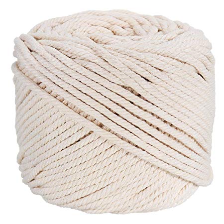 Ialwiyo Macrame Cord,No Industrial Treatment(Not Dyed),Natural Color Handmade Soft 4-Strand Cotton Cord Rope for Macrame,Wall Hanging,Plant Hanger,DIY Craft Making,Knitting (3mm x 100m(About 109 yd)