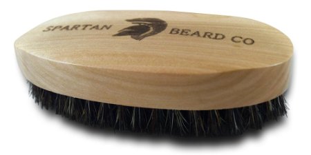 Wooden Beard Brush by Spartan Beard Co. - Boar Bristle Brush for Men's Grooming Kit - Best Beard Comb for Men - Great for Beard Oil, Beard Balm & Beard Wax---Comes packaged in Cotton Drawstring bag