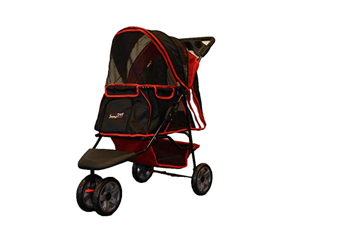 Pet Stroller ALL Terrain, IPS-01 Red/Black, dog carrier, trolley, Trailer, Innopet, Buggy. Foldable pet buggy, pushchair, pram for dogs and cats