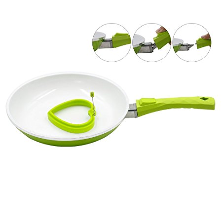 Pococina Detachable Non-Stick Ceramic Frying Pan 10 Inch (26cm) Skillet With Coated Handle - Green and White