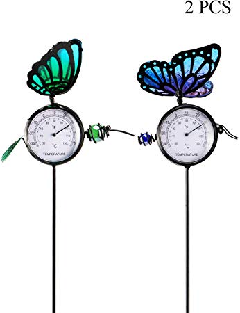 MUMTOP Thermometer Indoor Outdoor 14 Inch Patio Small Butterfly Waterproof Thermometer Does not Require Any Battery 2 Pcs