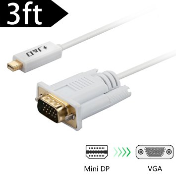 J&D Gold Plated Mini DisplayPort (Thunderbolt Port) to VGA Male Adapter (White, 3 Feet)