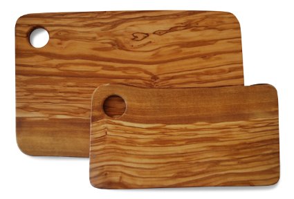 Set of 2 Cutting Boards for Food Preparation and Presentation - Premium Natural Olive Wood Chopping Board Made in Italy