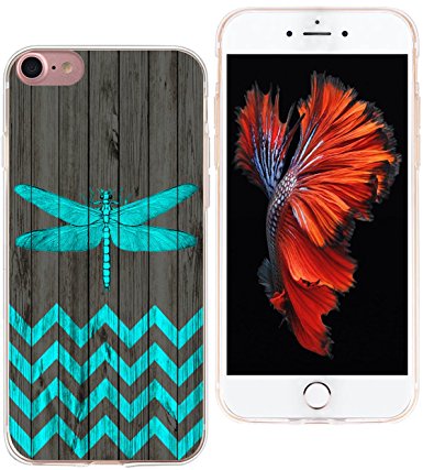 Iphone 6S Plus Case - Topgraph [Soft Tpu Slim Fit Clear With Design] Iphone 6 Plus/Iphone 6S Plus Protective Cover Blue Dragonfly Animal Chevron Retro