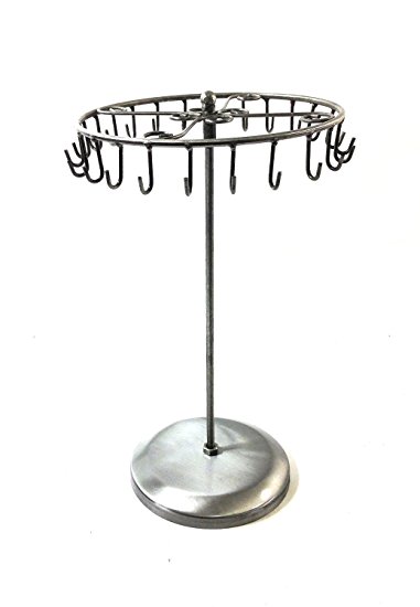Antique Silver Color 24 Hooks Rotating Necklace Holder Jewelry Organizer Display Stand
